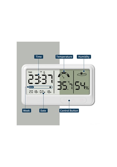 Folinda Ev İçin Usb Şarjlı Dijital Nem Ve Sıcaklık Ölçer Takvim, Alarm, Masaüstü/duvar Montajı Beyaz Ys201