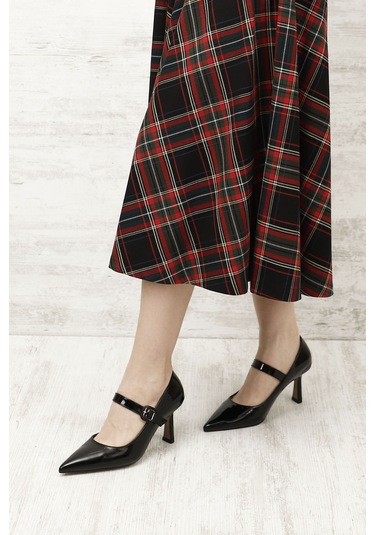 Gönderi R Siyah Rugan Sivri Burun Kadeh Ökçe Mary Jane Ayakkabı Siyah Rugan