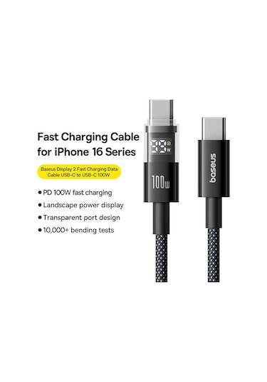 Baseus Display 100w Type-c'den Type-c'ye Hızlı Şarj Kablosu, Uzunluk:2 M