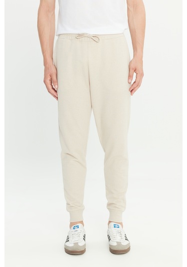 Erkek Bej Standart Fit 2 İplik Cepli Rahat Recycle Pamuklu Jogger Eşofman Altı Bej