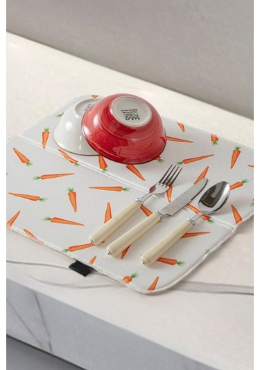 Bulaşık Kurutma Örtüsü, Bulaşıklık, Tezgah Üstü Bulaşık Matı, Süper Emici Mutfak Matı, Havuç Desenli Çok Renkli