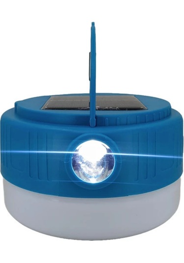 Kamp Lambası Solar Şarjlı El Feneri Usb Type-c Şarj Powerbank Mavi