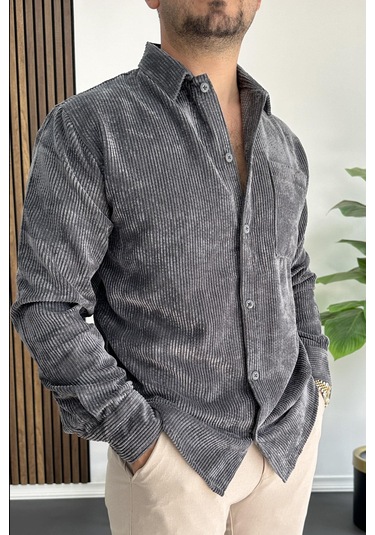 Erkek Kadife Kumaş Gömlek Füme Edw415 Füme