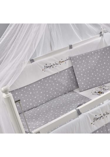 Meltem Kids Mondo Anne Yanı Ahşap Sallanır Beşik 60 x 120 CM (Beyaz-Moon) Gri