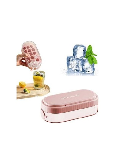 Besthome1 18 Hücrelü Basma Silikon Buzluk Kalıbı - Kapaklı Hijyenik, Kolay Doldurma Ve Buz Çıkarma, Mutfak Gereci Pembe Çok Ren Çok Renkli