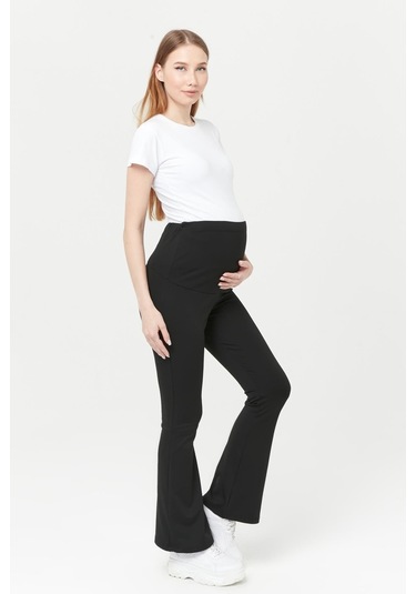 Luvmabelly Myra8065 Termal İçi Şardonlu Sıcak Tutan Beli Ayarlanabilir İspanyol Paça Hamile Tayt -siyah-siyah