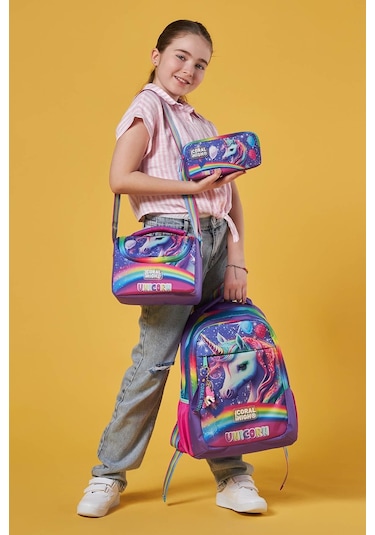 Coral High Kids Mor Simli Unicorn Desenli 3 Lü Okul Çanta Seti Set0123663