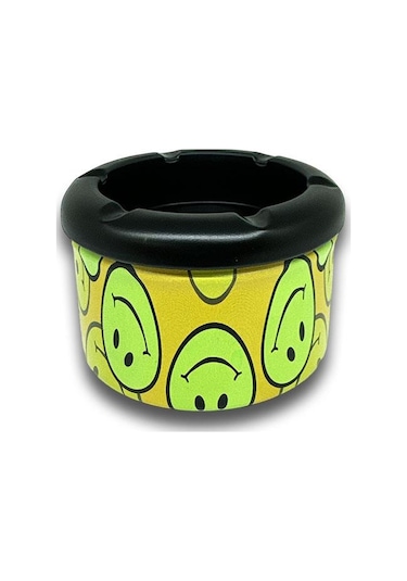 Smiley Desen Metal Mini Sigara Küllüğü Sarı 8cm