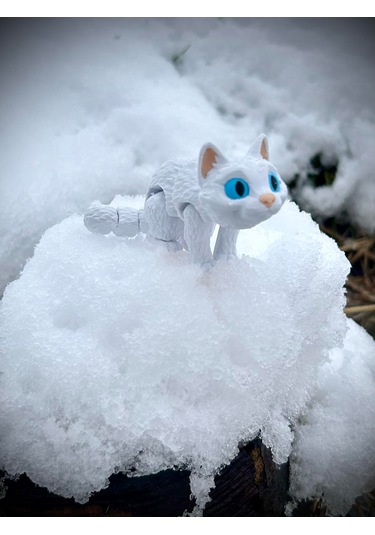 Kedi Oyuncak Mavi Gözlü Beyaz 3d Hareketli Organik Vip - Orta Boy
