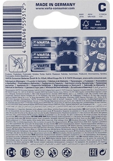Varta 4914 Longlife Power Alkalin Orta Boy C Pil 2'li