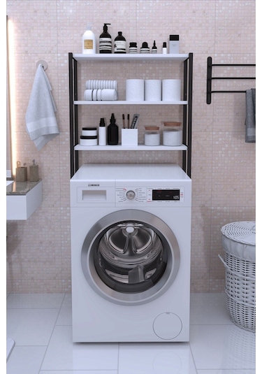 Nova Çamaşır Makinesi Üstü Düzenleyici Raf Banyo Dolabı Rafı Makina Üstü Dolap Raf Beyaz