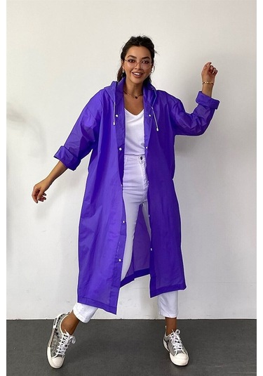 Kadın Erkek Yağmurluk Kapüşonlu Çıtçıtlı Eva Mor Yağmurluk M21Mrc Mor