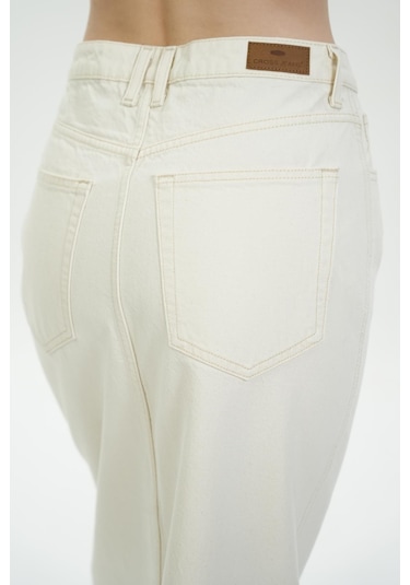 Ekru Yüksek Bel Yırtmaçlı Maxi Jean Etek C 4532-058 Ekru