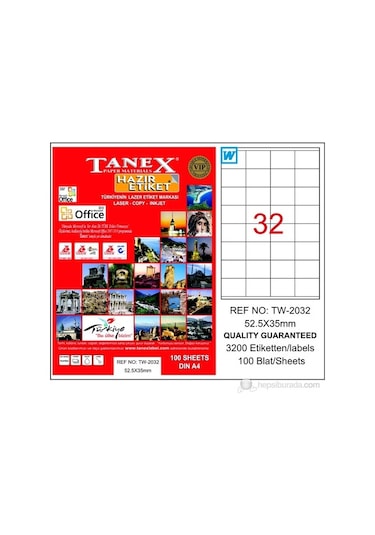 Tanex Tw-2032 52.5X35 MM Laser Etiket 100 Ad.