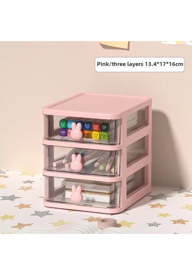 Pembe Tavşan Üç Katmanlı 45 Saklama Kutusu, Çekmece Tipi Çok Katmanlı Plastik A