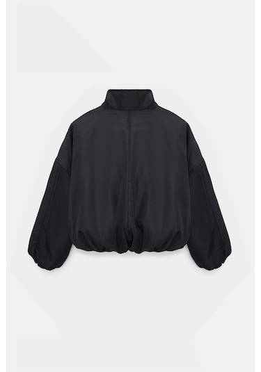 Sââde Kadın Oversize Dik Yaka Fermuarlı Puffer Mont Siyah