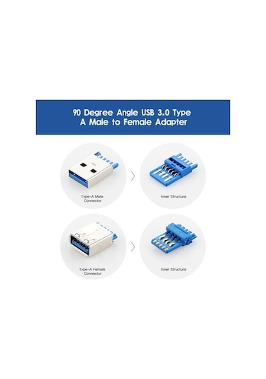 Ebitda Usb3.0 Am-af L Şekil Adaptör Sağ Açı A Dişi'den A Erkek 90 Açılı Usb 3.0 Fiş Üstü