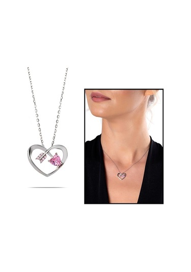 Zirkon Taşlı Kalp Tasarım "Eros" Temalı 925 Ayar Gümüş Kolye (457818875)