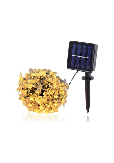 Çiçek Desenli Solar Aydınlatma-30 Ledli Güneş Enerjili 2 Fonksiyonlu Günışığı Sarı Bahçe Led Siyah