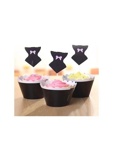 Homyl 12 Takım Cupcake Ve Paketleyici Dekor Kek Pişirme Siyah