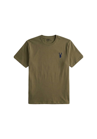 Genius Store Erkek Siyah Tişört %100 Pamuk Süprem Basic Tişört Bisiklet Yaka Nakışlı T-shirt Erkek-nakışlı Haki