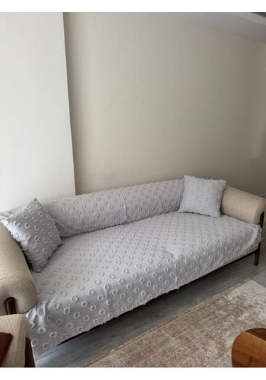 Konik Kırlent Kılıfı Hediyeli 170x210 Cm Pamuklu Koltuk Örtüsü Gri Gri