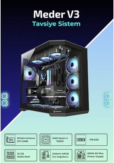 IH Meder V3 R5-7600X 32 GB 1 TB SSD 16 GB RTX5080 FreeDos Masaüstü Bilgisayar