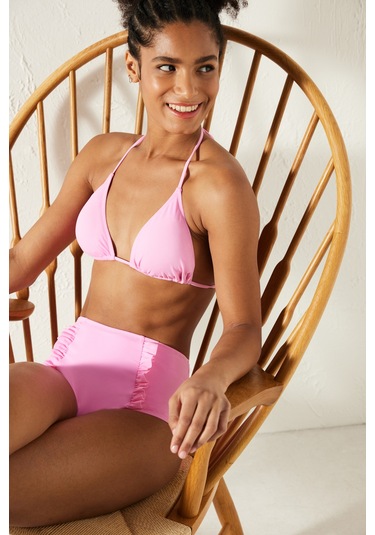 Penti Basic Yüksek Bel Fırfırlı Pembe Bikini Altı