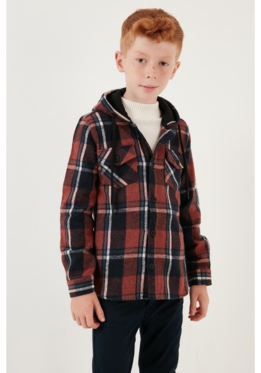 Lela Pamuklu Kapüşonlu Ekoseli Oduncu Erkek Çocuk Gömlek Cf22W814764 Kiremit