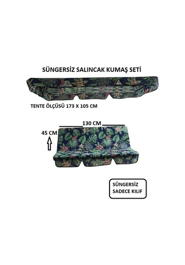 Süngersiz Salıncak Minder Seti Tenteli Bahçe Minderi 2 Kişilik Süngersiz Yeşil Yaprak Yeşil