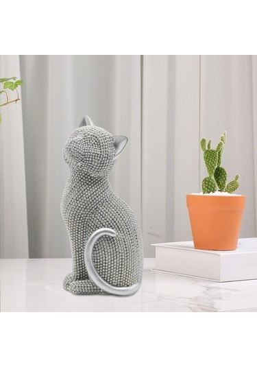 Pazly Yaratıcı Suntek Masaüstü Koleksiyon Kedi Heykeli Gümüş Vv