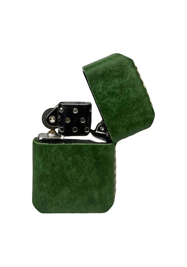 Handmade El Yapımı Hakiki Deri Zippo Modeli Çakmak Yeşil