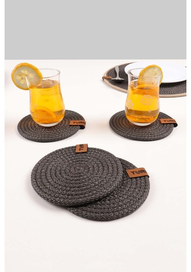 Dekoratif Salyangoz Jüt Dokuma Bardak Altlığı, 6'lı Bardak Altlığı Bej