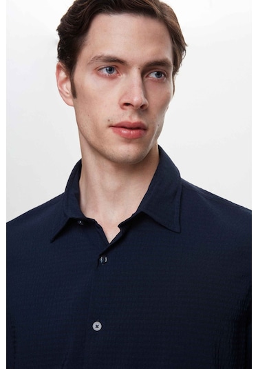 D's Damat Slim Fit Lacivert Gofre Easy Iron Gömlek 2ec02xt04282m Lacivert