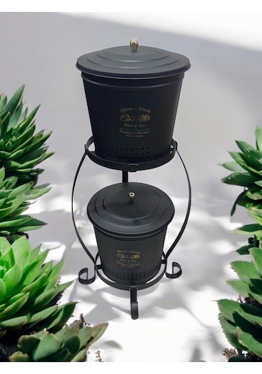 Magic Objects 2 Katlı Metal Büyük Boy Patates Soğan Kovası Kabı Sebzelik Patateslik Soğanlık Sepeti Siyah Siyah