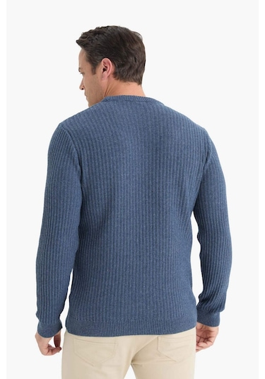 Defacto Standart Fit Bisiklet Yaka Basic Dokulu Triko Kazak E0811ax25wnın34 İndigo