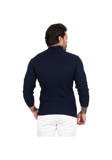 Deepsea Erkek Lacivert Balıkçı Yaka Örme Kazak 2100015 Lacivert