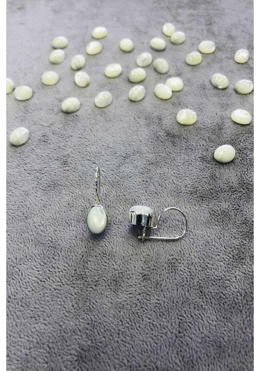 Sedef Taşlı Gümüş El Işi 925 Ayar Küpe Taş N11.80636