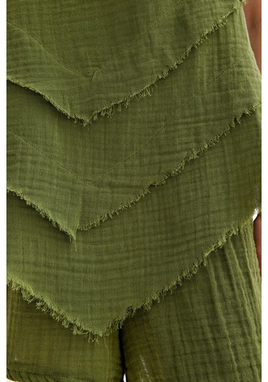 Pamuk Müslin Üçgen Bluz - Şık Ve Rahat Yaz Tasarımı Yeşil