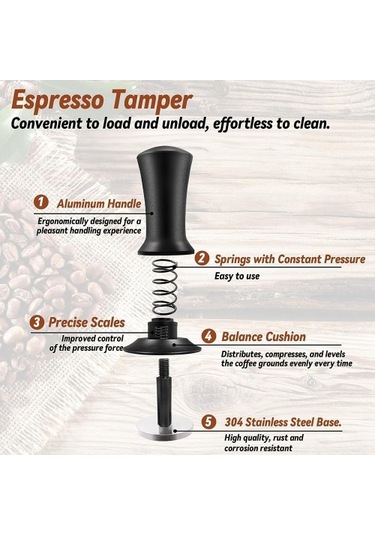 Metabagua Kahve Espresso Sabotajı 51mm, Wdt Aracıyla Kalibre Edilmiş Yaylı, Silikon Matlı, Espresso Kahve Makinesi Için Avz10d Gri - Siyah