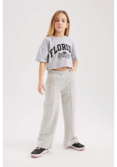 DeFacto Kız Çocuk Wide Leg Pantolon B7784A8NSGR210 Gri