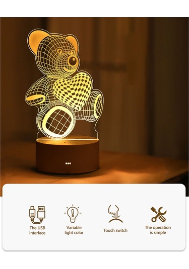 Geeksen 3d Akrilik Kafa Lambası, Usb İle Şarj Edilebilir, 3 Renkli Dokunmatik Kontrol, Ev Dekorasyonu, Çocuk Odası Işığının En İyisi - Peppa Domuz Figürü Beyaz