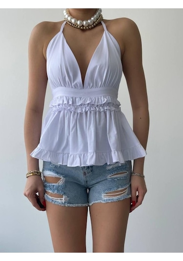 Agnes Sırt Detay Bluz Beyaz