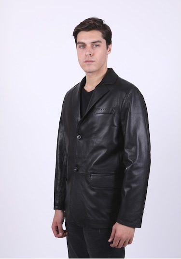 New Zaya Leather Erkek Blazer Deri Ceket Hakiki Deri Siyah