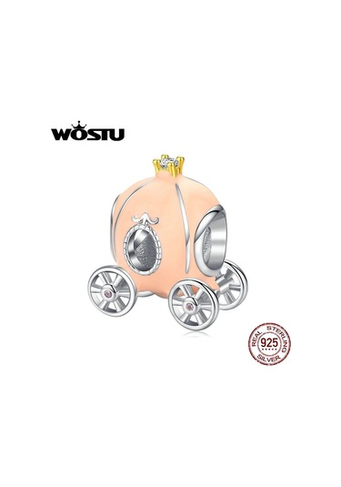 Wostu 925 Ayar Gümüş Pembe Kabak Sepeti Boncuk Zirkon Charms Fit Orijinal Bilezik Kolye Pembe Altın