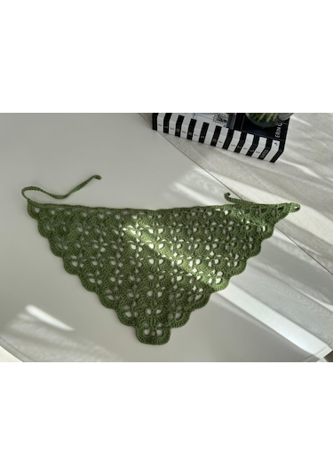 Kadın El Örgüsü Üçgen Saç Bandana / Bel Aksesuarı Haki