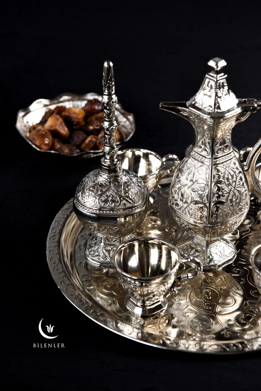 Osmanlı Motifli Gümüş Zemzem Takımı 10 Parça Şık İkram Seti