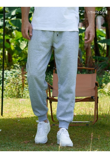 Sonbahar Ve Kış Düz Renk Erkek Bağcıklı Eşofman Altı Erkek İnce Polar Spor Pantolonu Mavi
