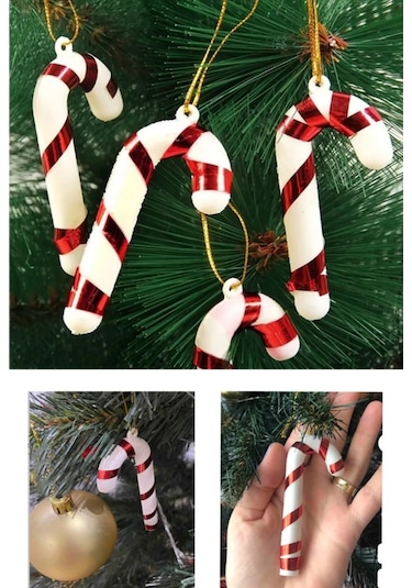 6'lı Yılbaşı Ağaç Süsü Baston Kırmızı Şeker Kamışı Ağaç Süsü Yeni