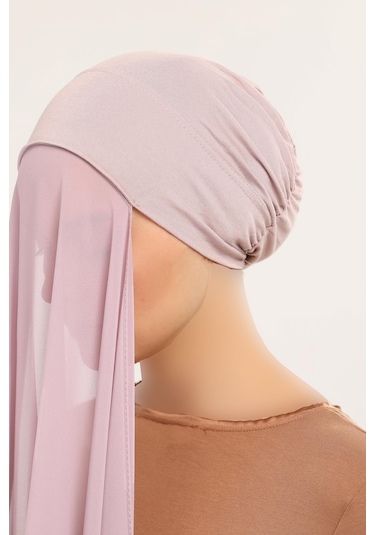 Hazır Pratik Lüks Geçmeli Lastikli Boneli Şifon Şal Pudra